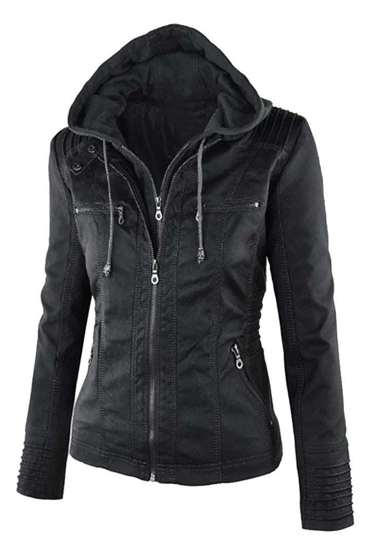 Levoire | Veste à capuche en similicuir pour femmes avec zip