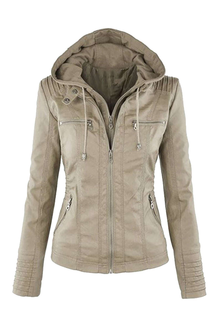 Levoire | Veste à capuche en similicuir pour femmes avec zip Abricot