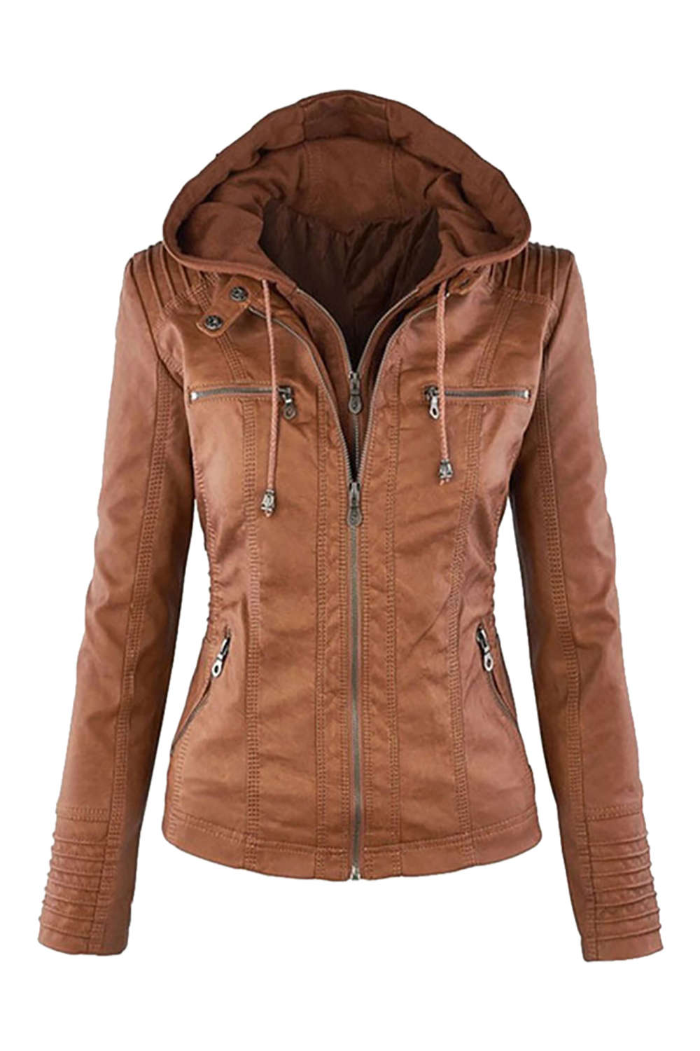 Levoire | Veste à capuche en similicuir pour femmes avec zip Braun
