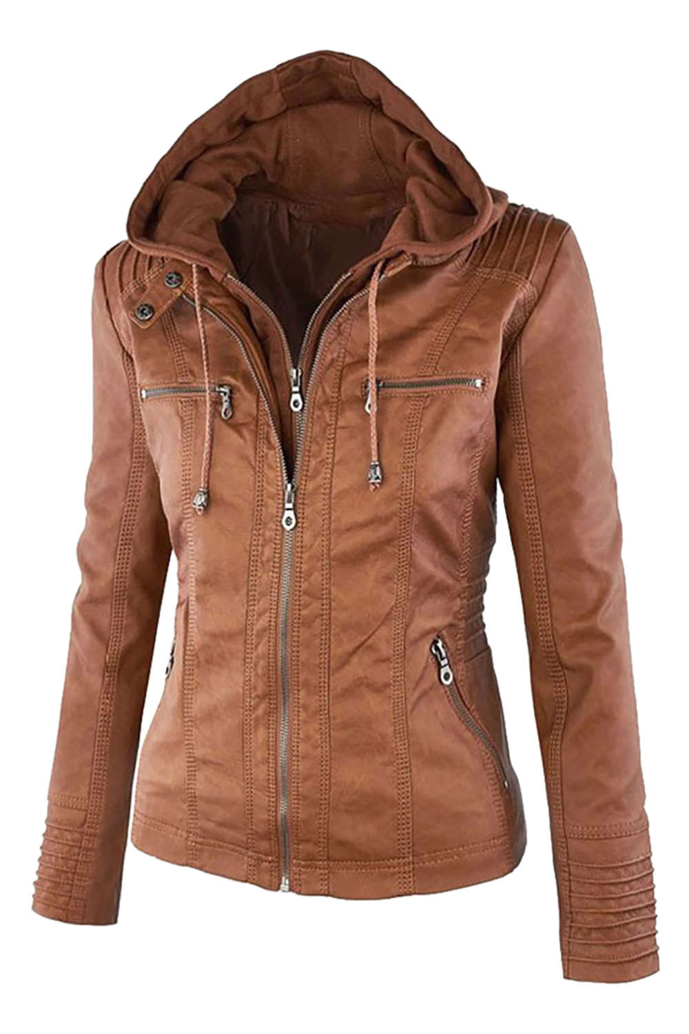 Levoire | Veste à capuche en similicuir pour femmes avec zip