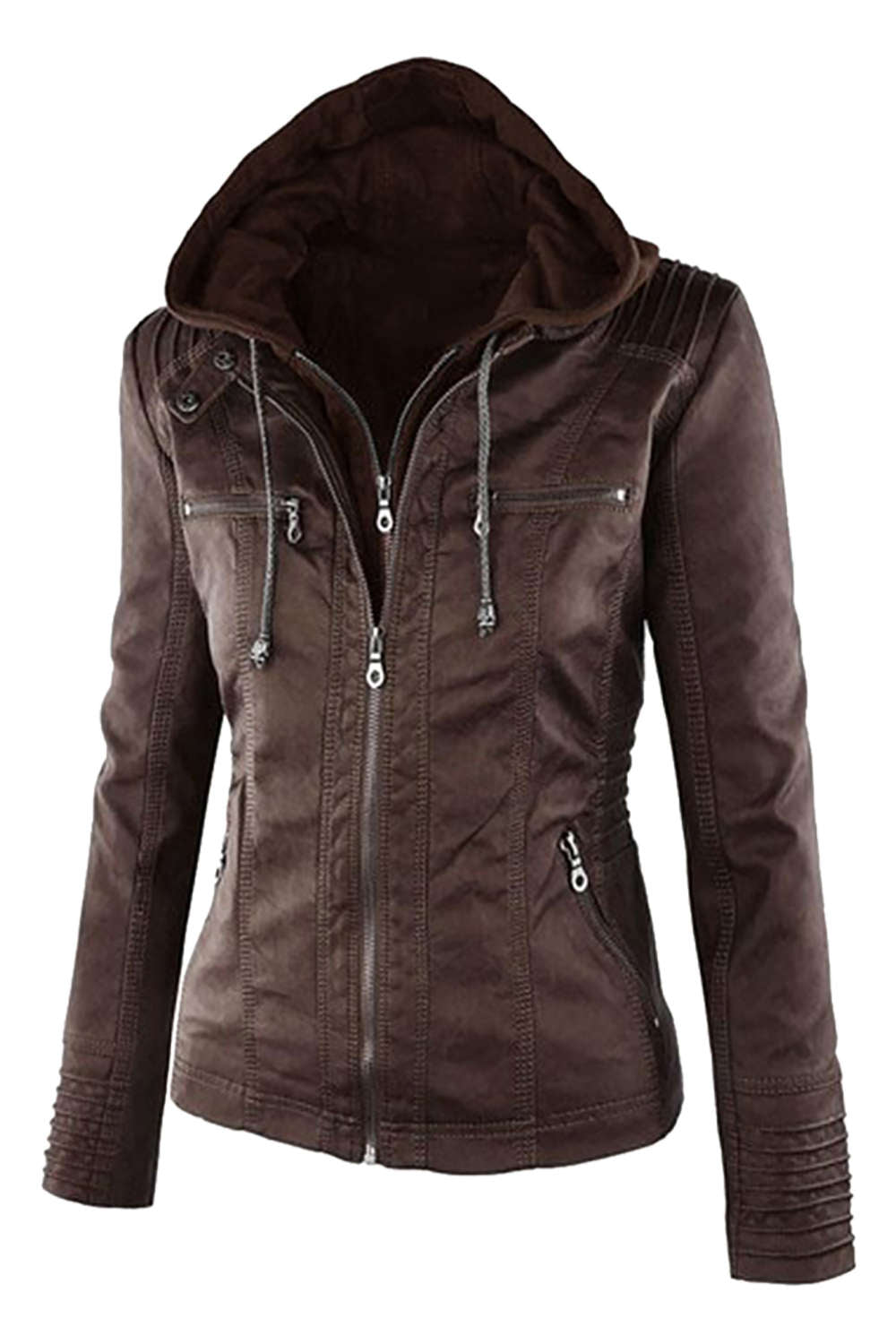 Levoire | Veste à capuche en similicuir pour femmes avec zip