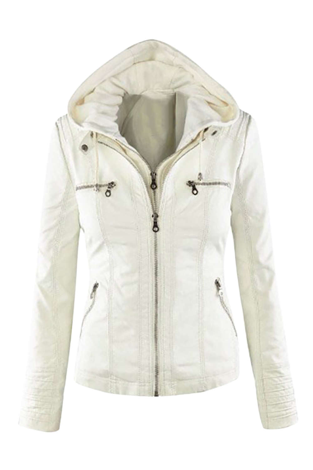Levoire | Veste à capuche en similicuir pour femmes avec zip Blanc