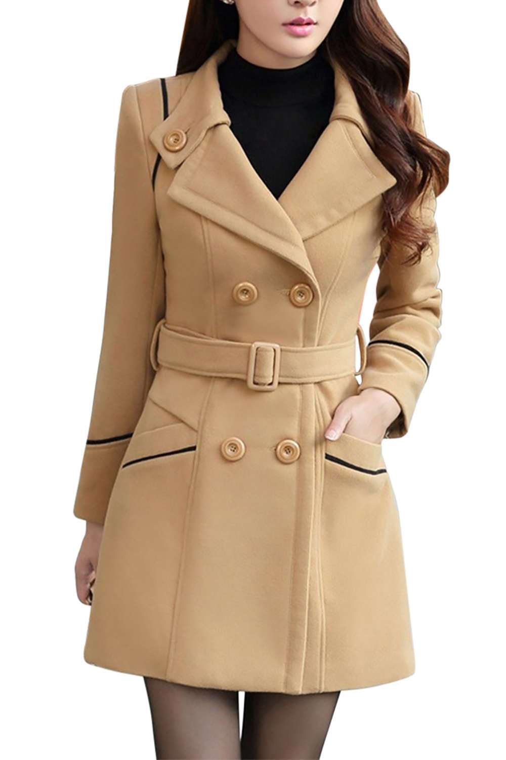 Levoire | Manteau en mélange à double boutonnage pour femmes Chameau