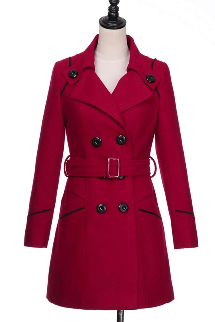 Levoire | Manteau en mélange à double boutonnage pour femmes Vin rouge