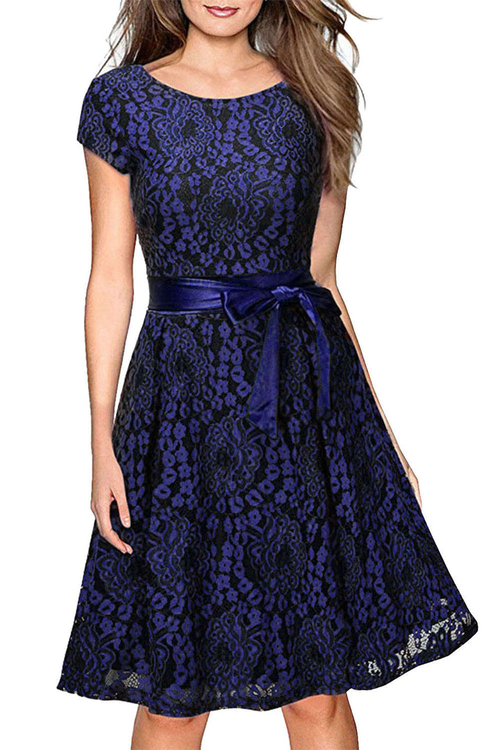 Levoire | Robe Mini Courte en Dentelle Vintage Bleu