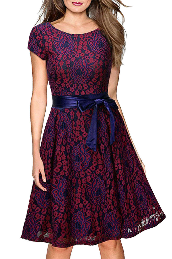 Levoire | Robe Mini Courte en Dentelle Vintage Rot Bleu