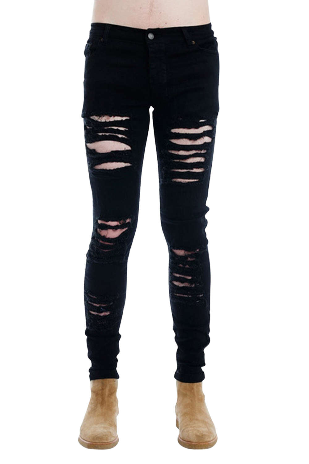 Levoire | Pantalon déchiré à taille basse pour femmes Noir