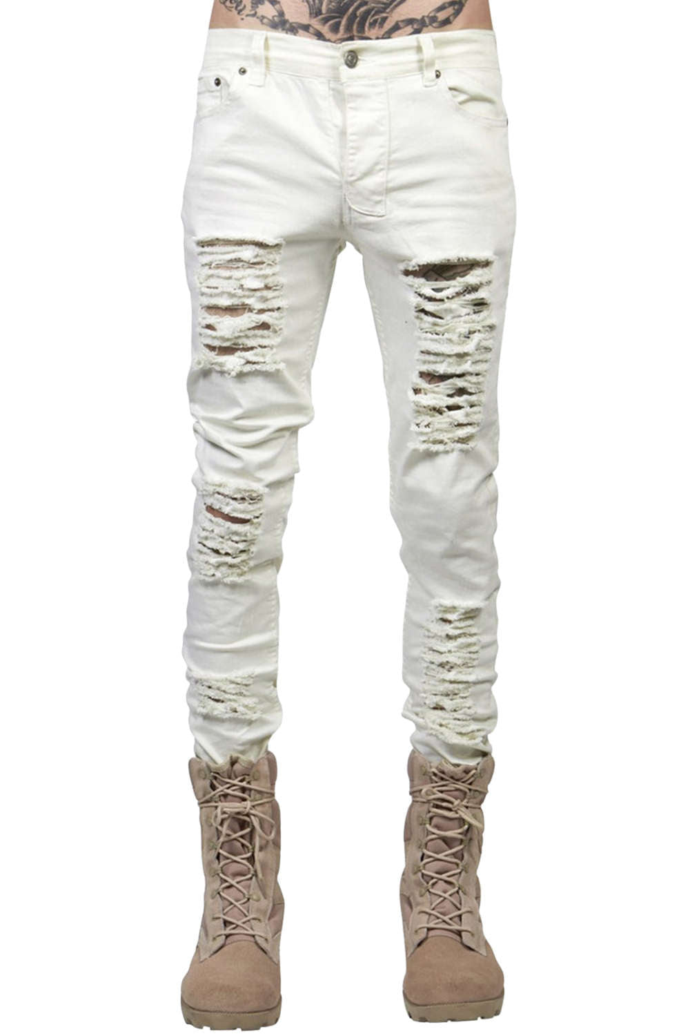 Levoire | Pantalon déchiré à taille basse pour femmes Blanc
