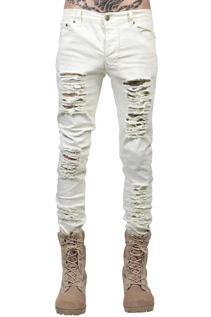 Levoire | Pantalon déchiré à taille basse pour femmes Blanc