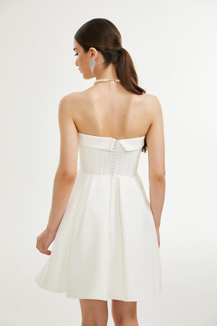 Levoire | Robe Évasée Blanche À Épaules Dénudées