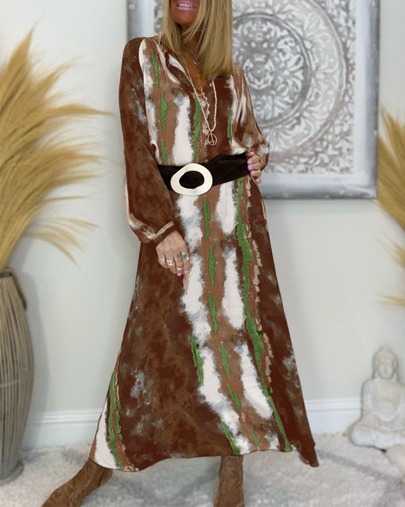 Levoire | Robe Tie Dye Patchwork Pour Femmes Khaki