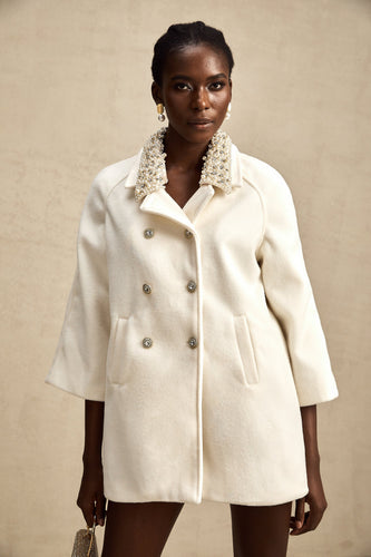 Levoire | Manteau En Laine Blanc Orné