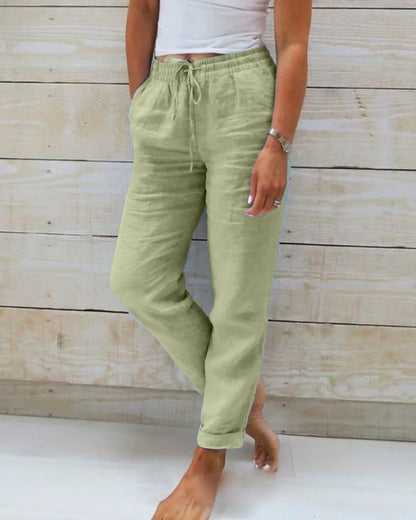 Levoire | Pantalon Élastique En Coton Et Lin Vert