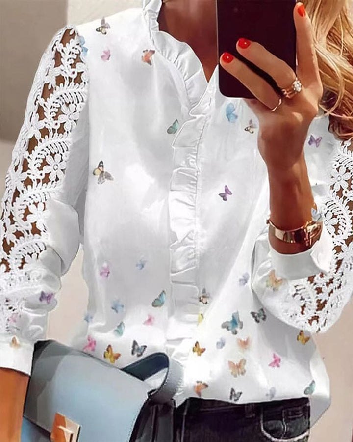 Levoire | Blouse En Dentelle Pour Femmes Avec Impression Patchwork Blanc