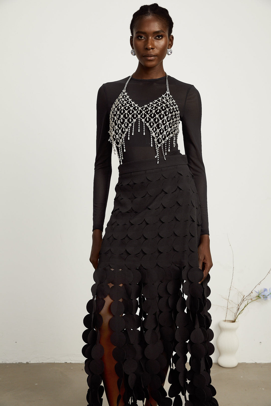 Levoire | Conception Disque Jupe Maxi Franges Noir