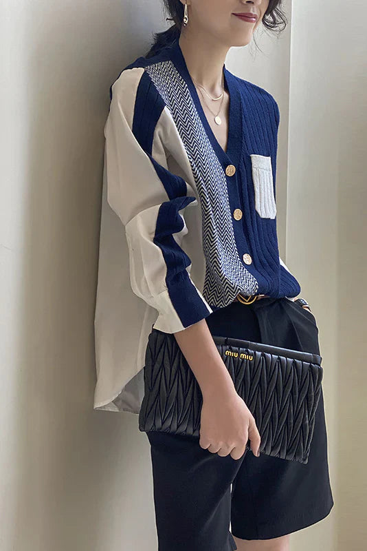 Levoire | Gilet rayé, col en V Bleu