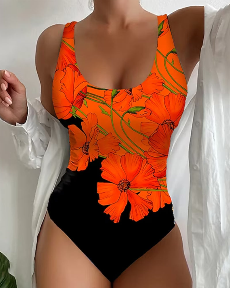 Levoire | Maillot De Bain Avec Un Motif Floral Élégant Orange