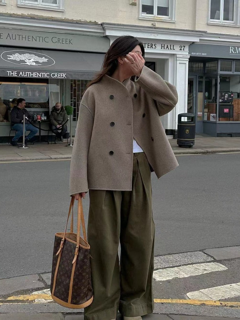 Levoire | Veste Courte À Double Boutonnage, Style Britannique Décontracté Khaki