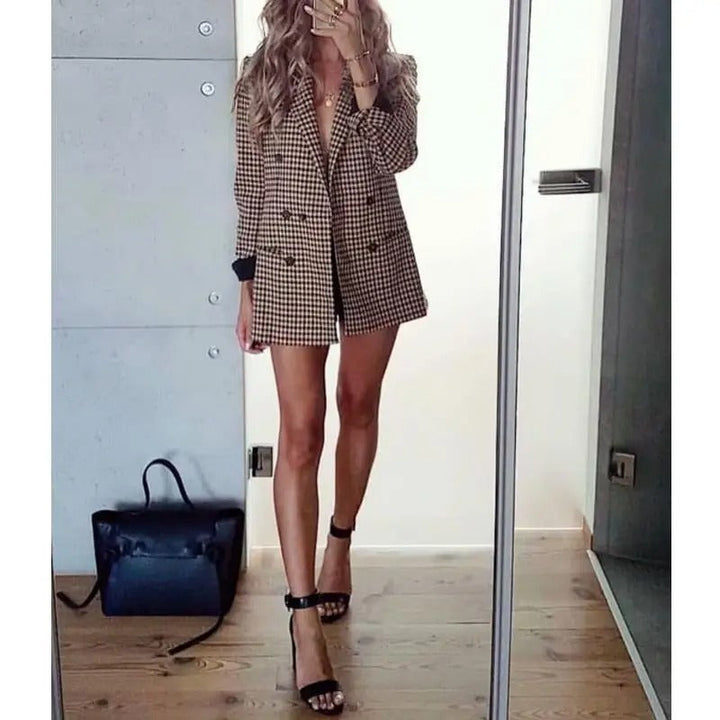 Levoire | Veste Bleue Classique À Double Bouton Avec Motif À Carreaux