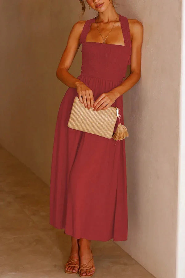 Levoire | Robe midi avec poches et dos croisé froncé Marron