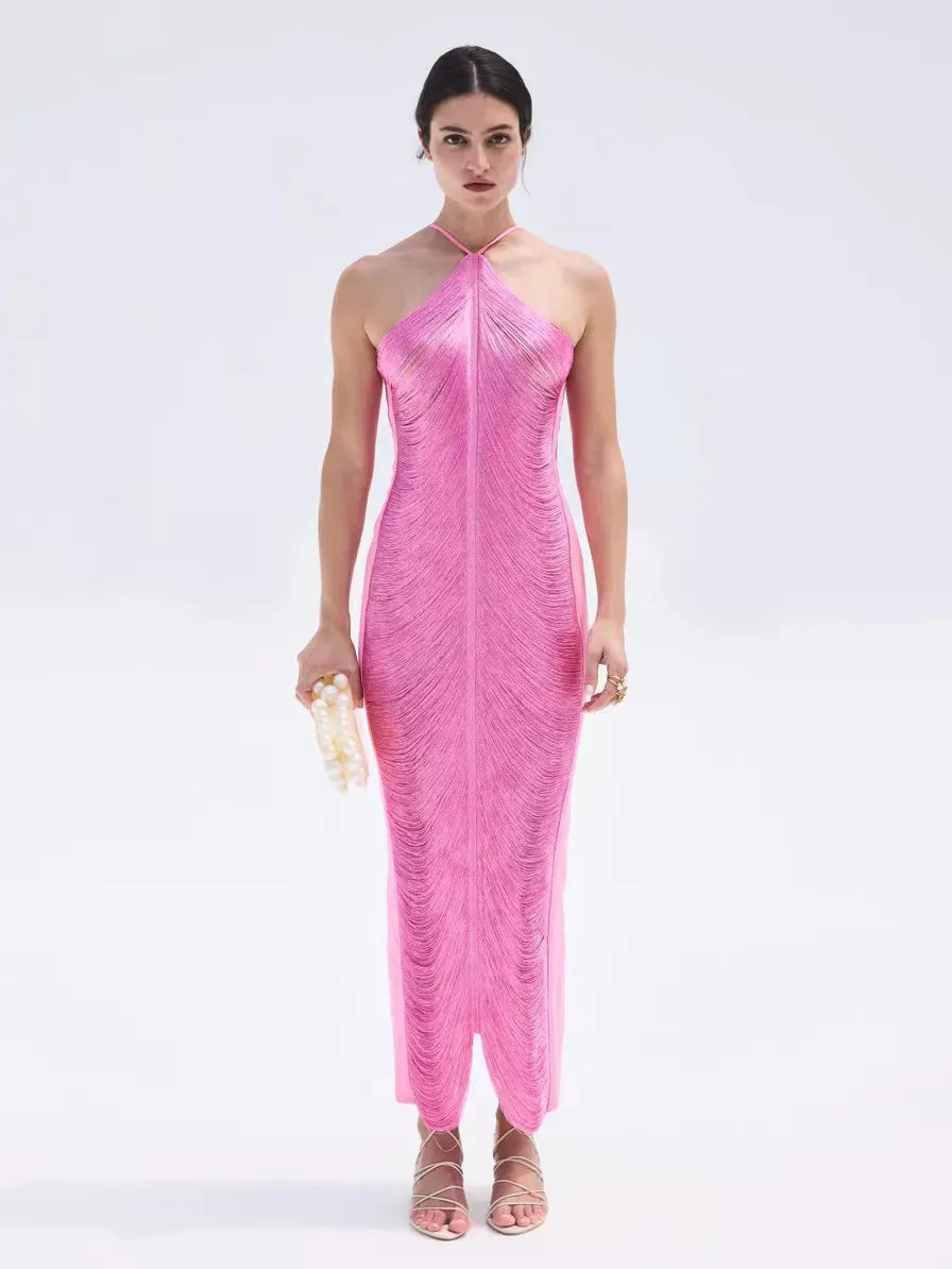 Levoire | Robe À Franges À Manches Longues Élégante Robe D'Été Pour Femmes Rosa