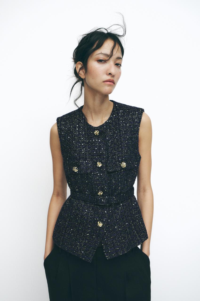 Levoire | Gilet Structuré Avec Ceinture Et Paillettes