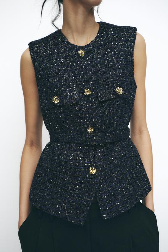 Levoire | Gilet Structuré Avec Ceinture Et Paillettes