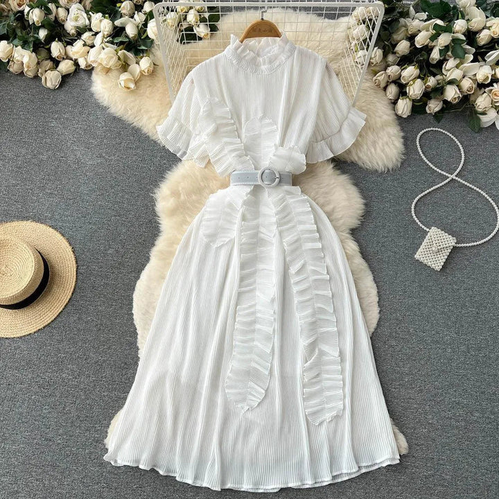 Levoire | Robe maxi à manches longues avec des volants plissés Blanc Taille libre