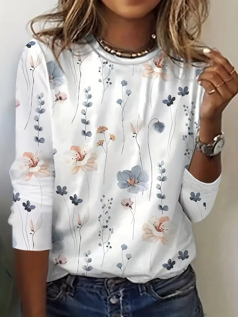 Levoire | T-Shirt À Manches Longues Avec Imprimé Floral Blanc