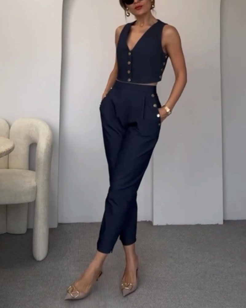 Levoire | Ensemble Confortable À Deux Pièces Pour L'Été Bleu marine