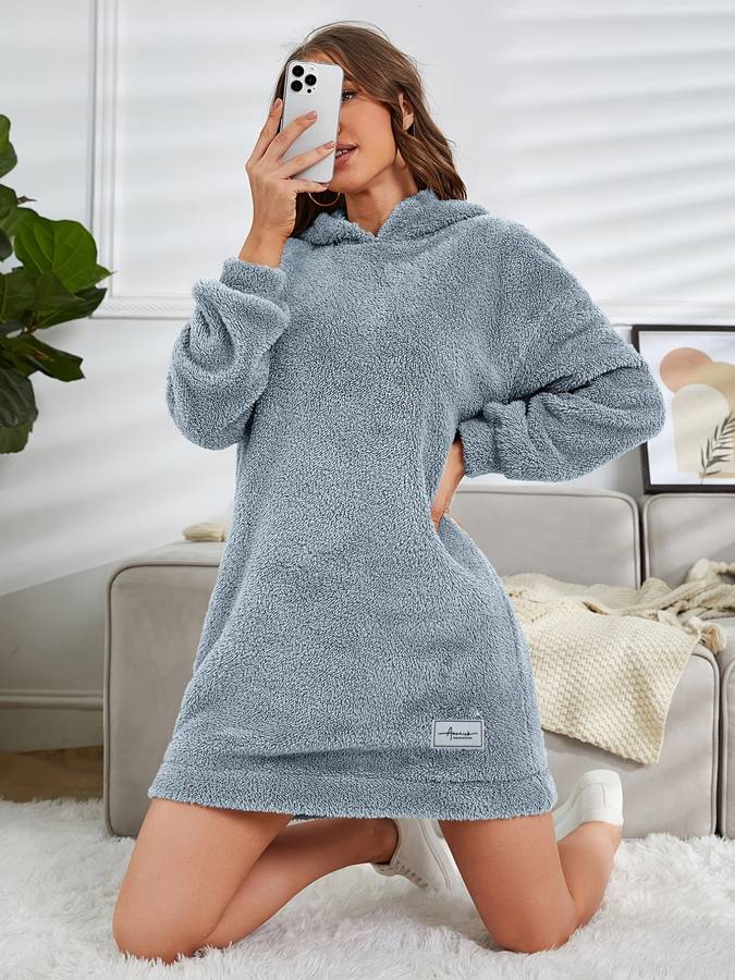 Levoire | Pull À Capuche En Teddy Chaud D'Automne Pour Femmes Bleu