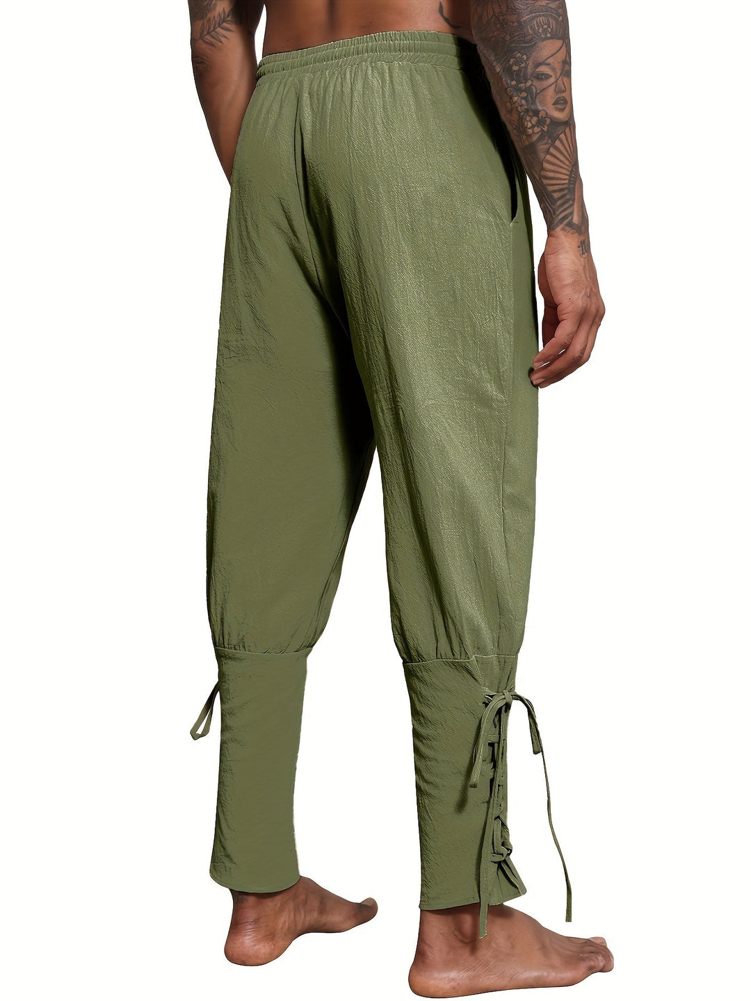 Levoire | Homme Coton Lin Mélange Bande De Publication Et Pantalon Harem