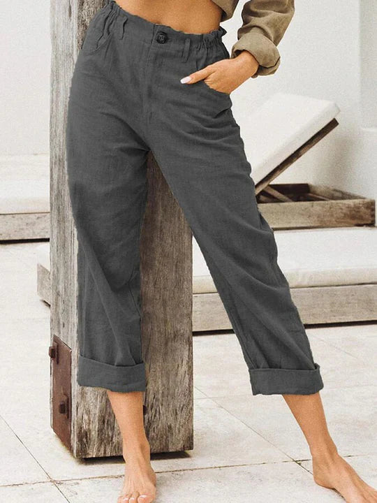 Levoire | Pantalon Enlin Avec Ourlet Retroussé - Confort & Tendance Gris foncé