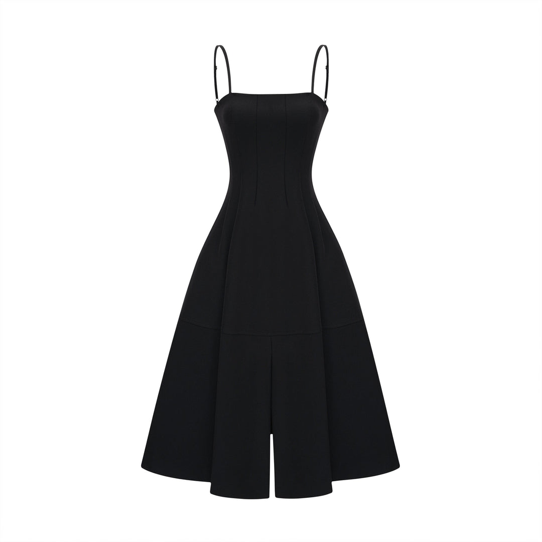 Levoire | Noir Ouvert Dos Plissé Midi Robe