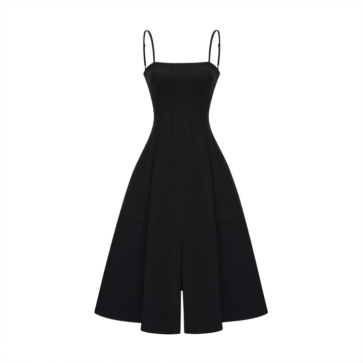Levoire | Noir Ouvert Dos Plissé Midi Robe