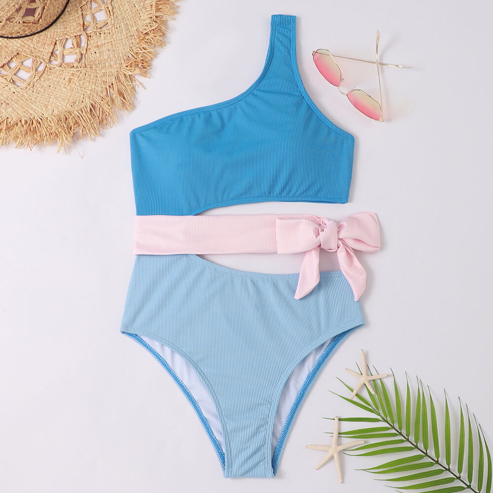 Levoire | Maillot De Bain Asymétrique Bicolore Avec Dentelle Bleu