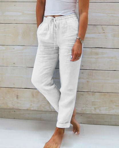 Levoire | Pantalon Avec Élastique En Coton Et Lin Blanc