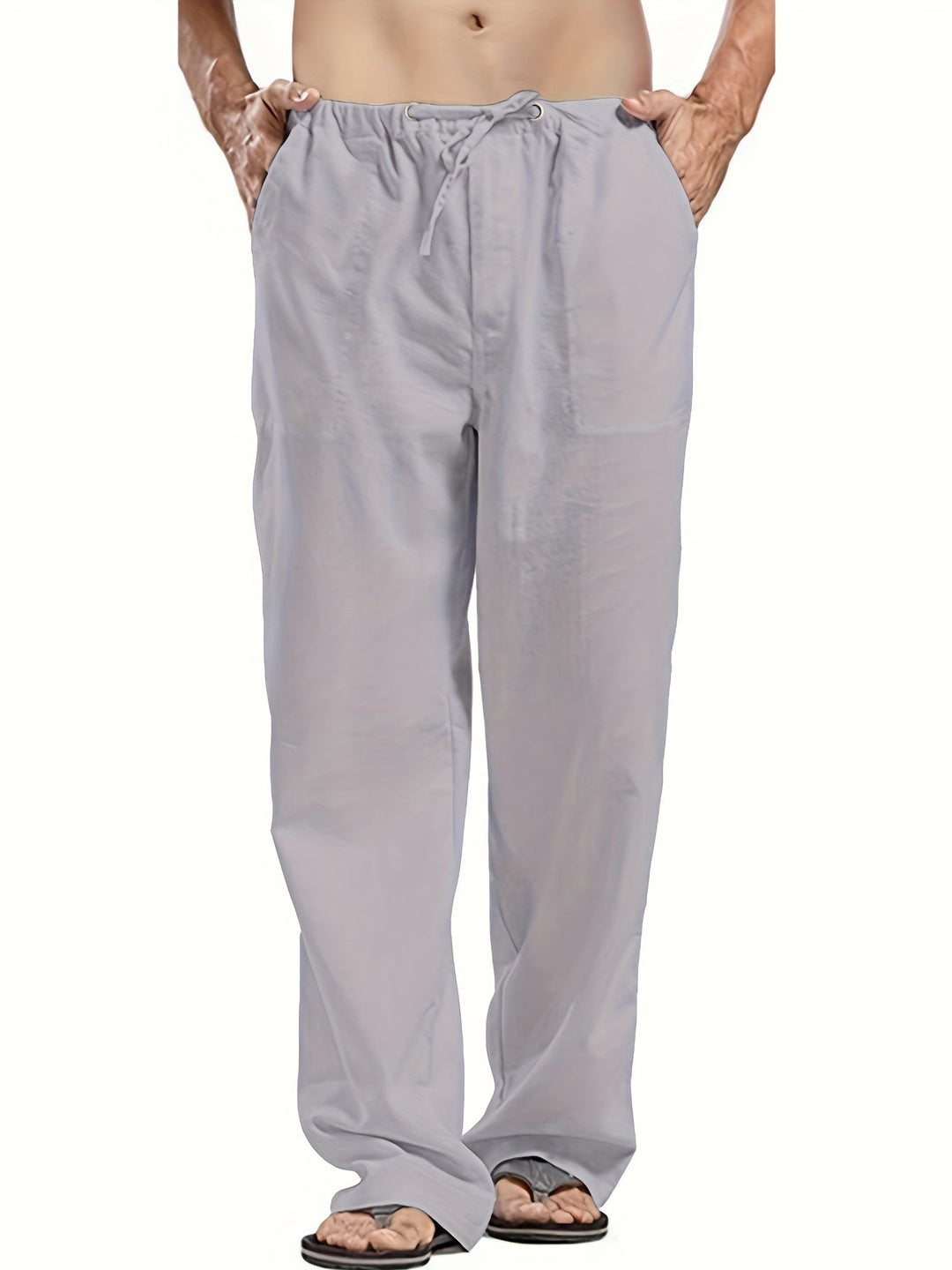 Levoire | Pantalons Pour Hommes En Mélange De Coton Et De Lin Avec Une Taille Élastique Décontractée Gris clair