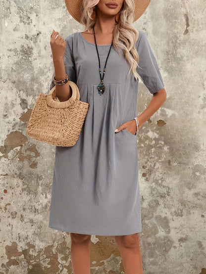 Levoire | Femme Robe Vintage À Manches Courtes - Gris Gris