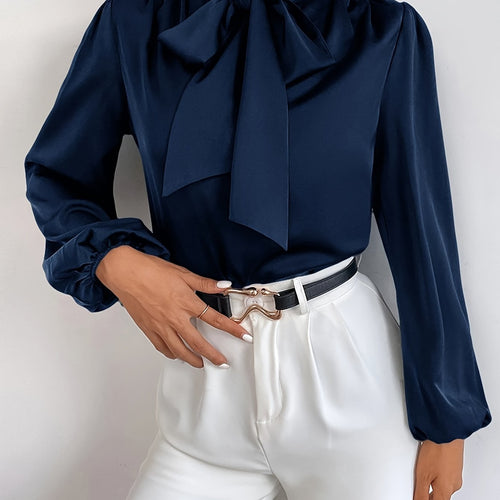 Levoire | Blouse Élégante En Satin Avec Col À Nouer Et Manches Évêque