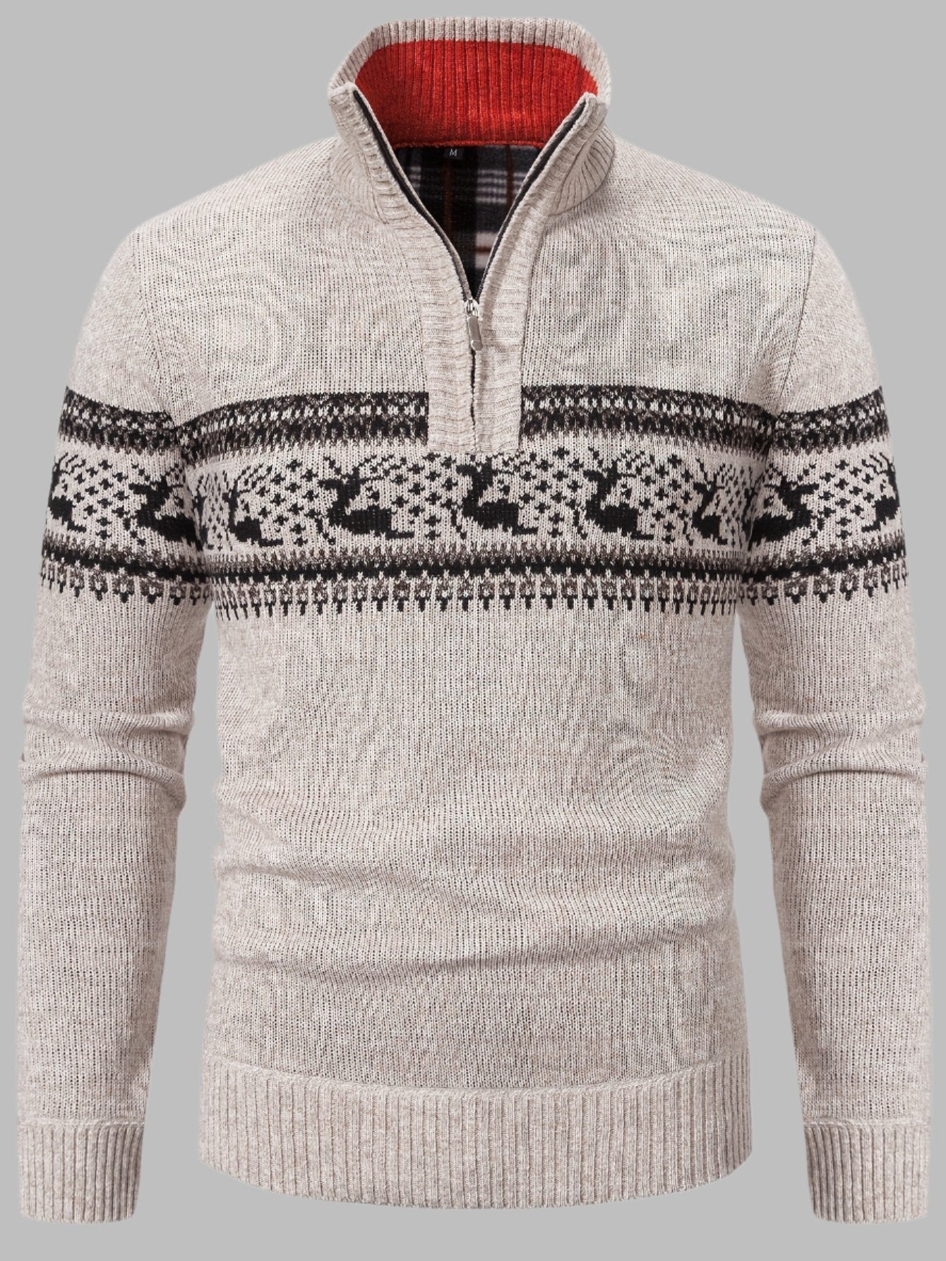 Levoire | Pull En Tricot Norvégien Avec Fermeture Éclair Pour Hommes Beige