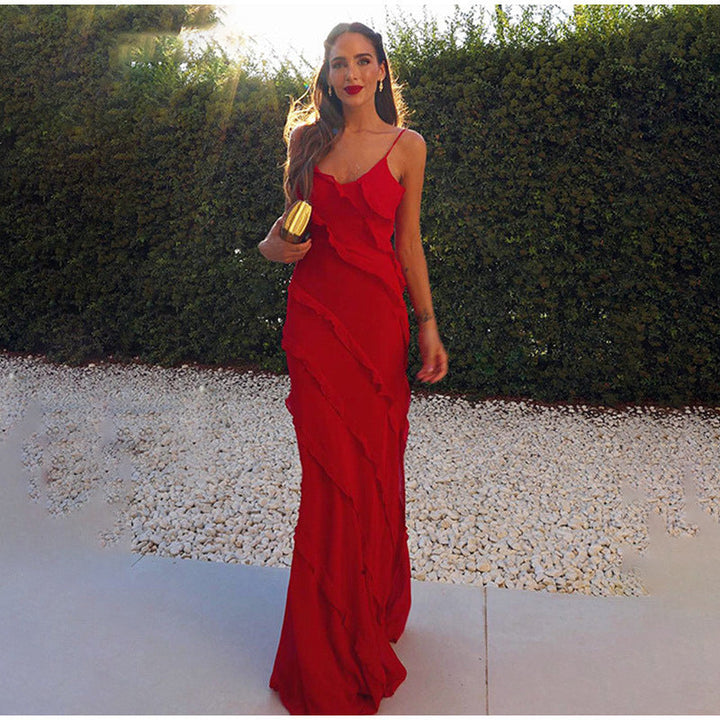 Levoire | Robe Longue Élégante Avec Volants Rot