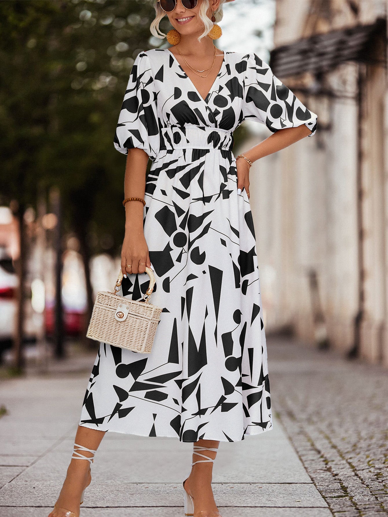 Levoire | Robe Avec Motif Géométrique Et Décolleté En V