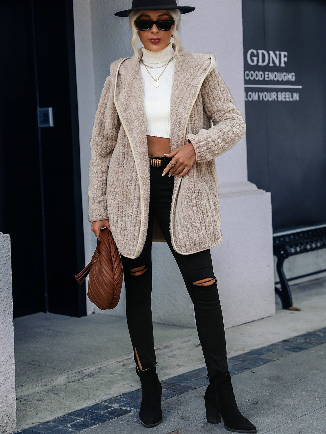 Levoire | Manteau Court En Teddy-Fleece Avec Capuche