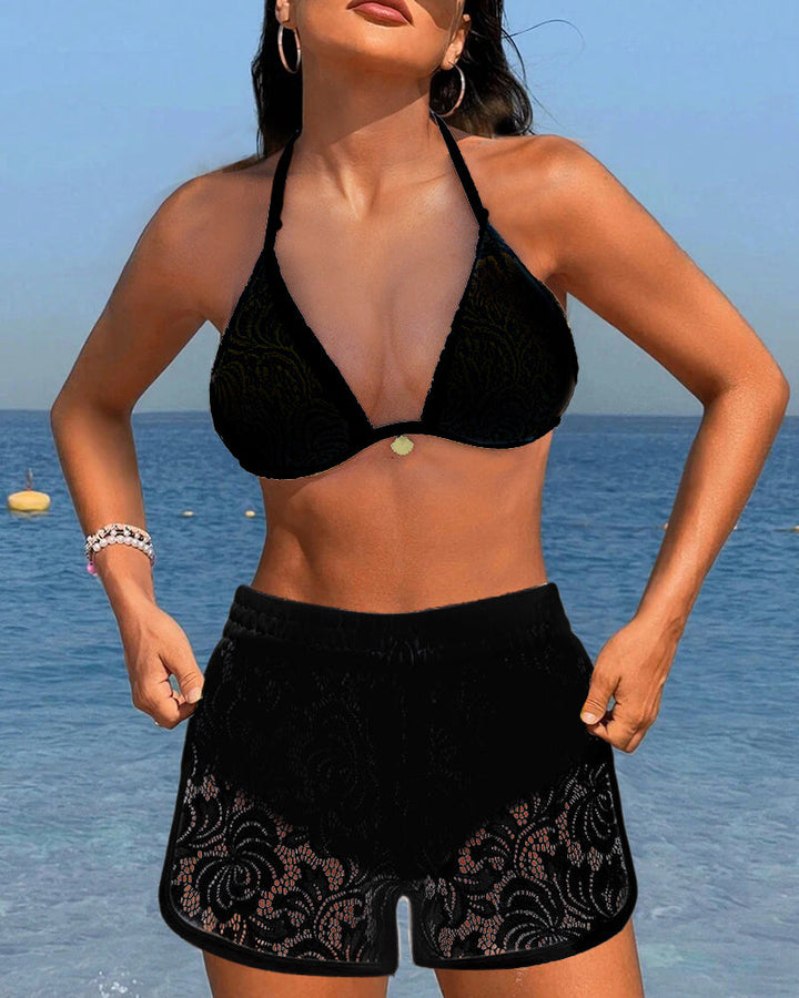 Levoire | Bikini Avec Design Uni Et Haut À Bretelles En Dentelle