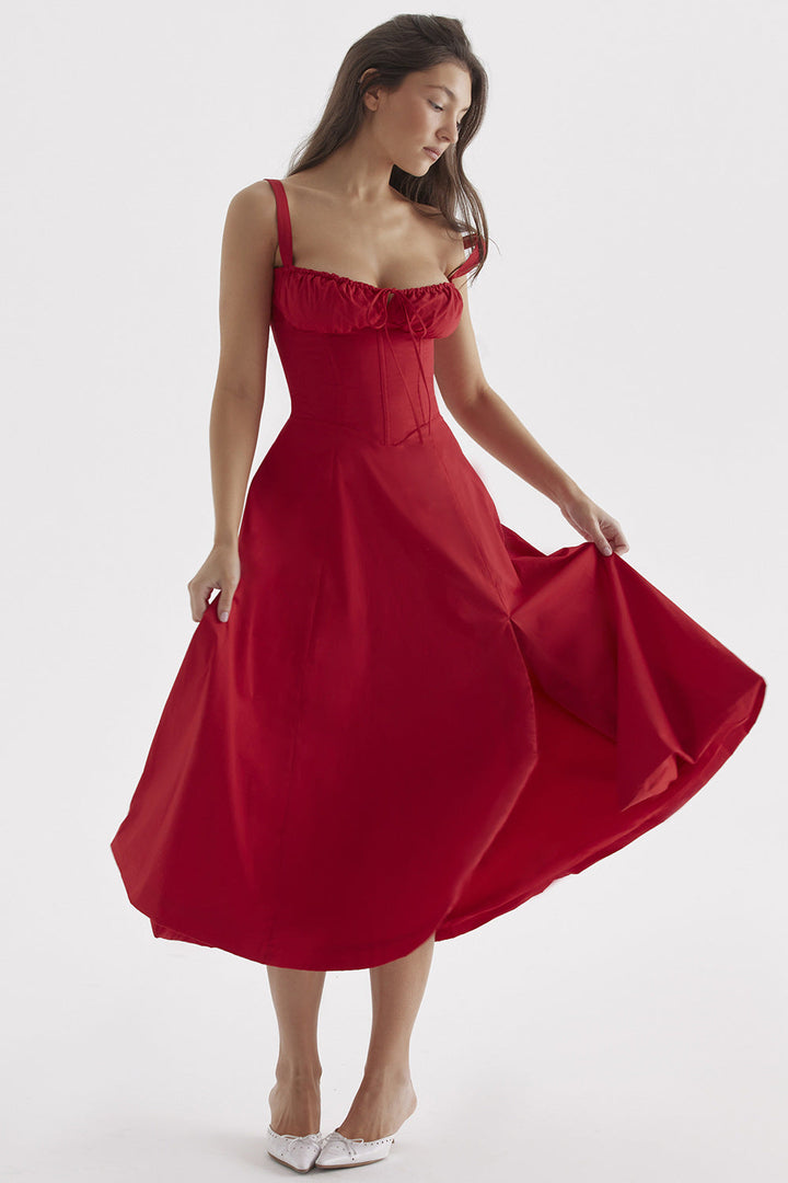 Levoire | Robe fleurie à bretelles pour femmes intemporelle Rouge