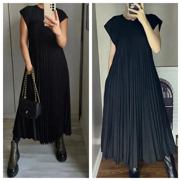 Levoire | Robe plissée pour femme, couleur unie Noir
