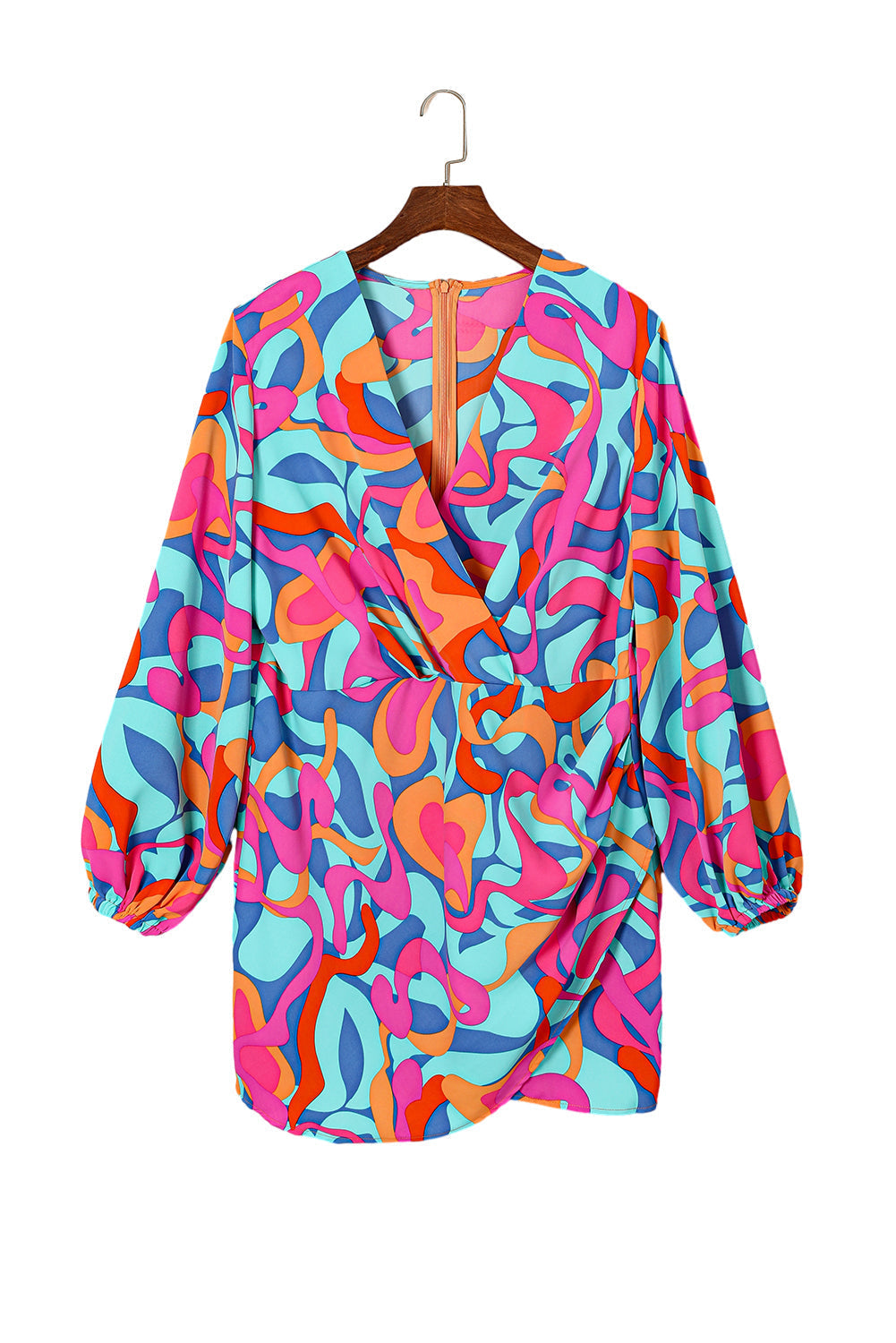 Levoire | Robe Wrap À Manches Longues Et Imprimé Abstrait Vivant Pour Femmes