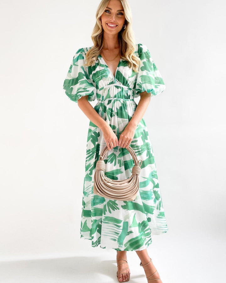 Levoire | Robe Longue Avec Décolleté En V Et Manches Bouffantes Vert