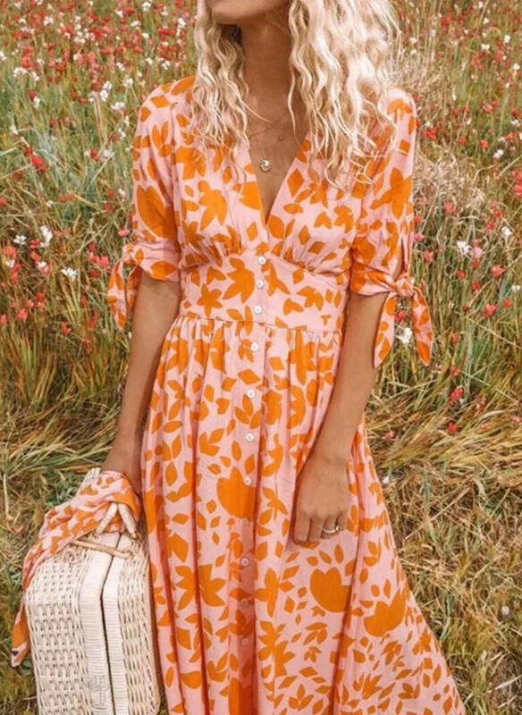 Levoire | Élégante Et Robe Maxi À Motif Floral Orange